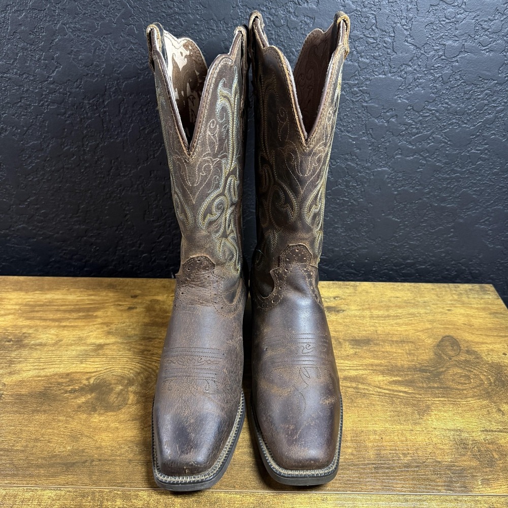 Justin L2552 Brown Leather Square Toe Western Cowboy Boots Womens 7.5 B - Picture 2 of 6